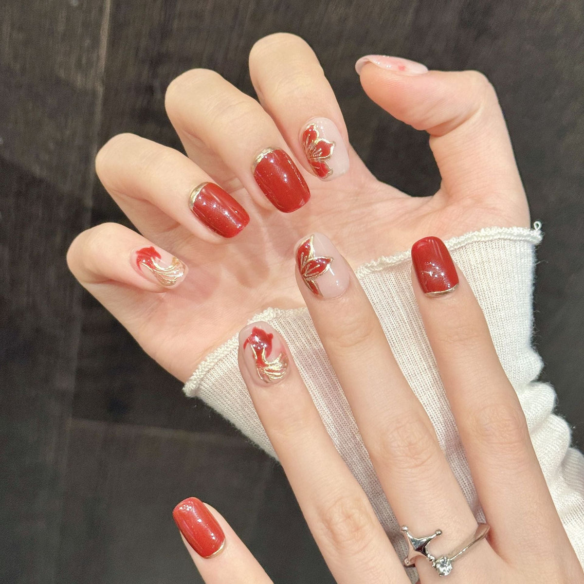 Red Gold Phoenix Inspired Elegant Press On Nails – Image 3