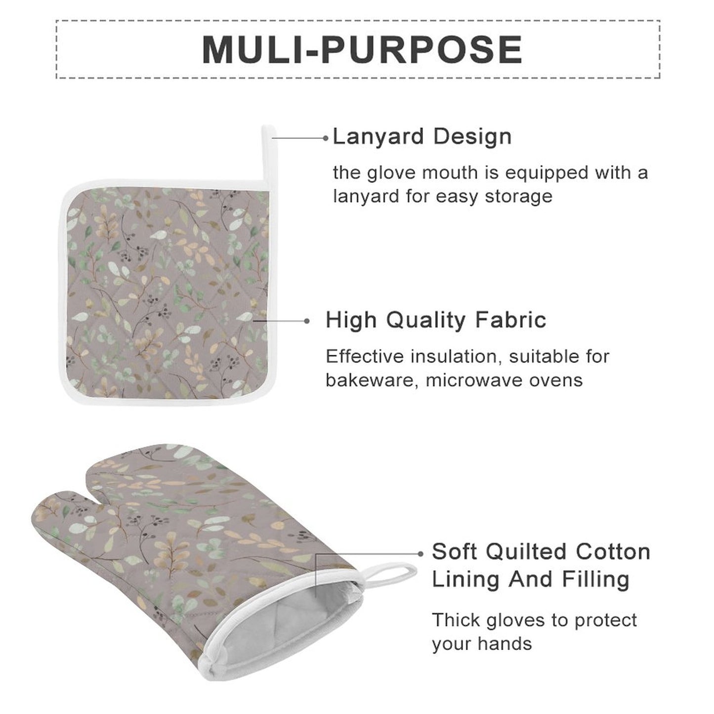 Oven Mitts & Pot Holder Set of 3
