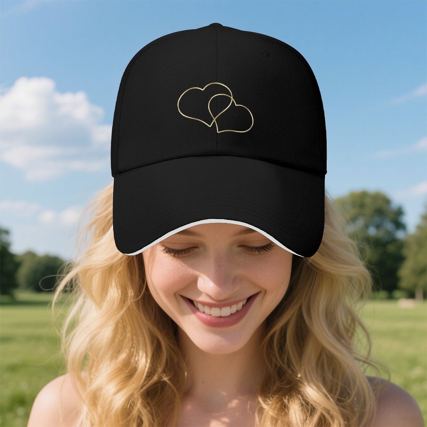 Baseball Cap for Men Women Curved Visor Sandwich -Gold Hearts