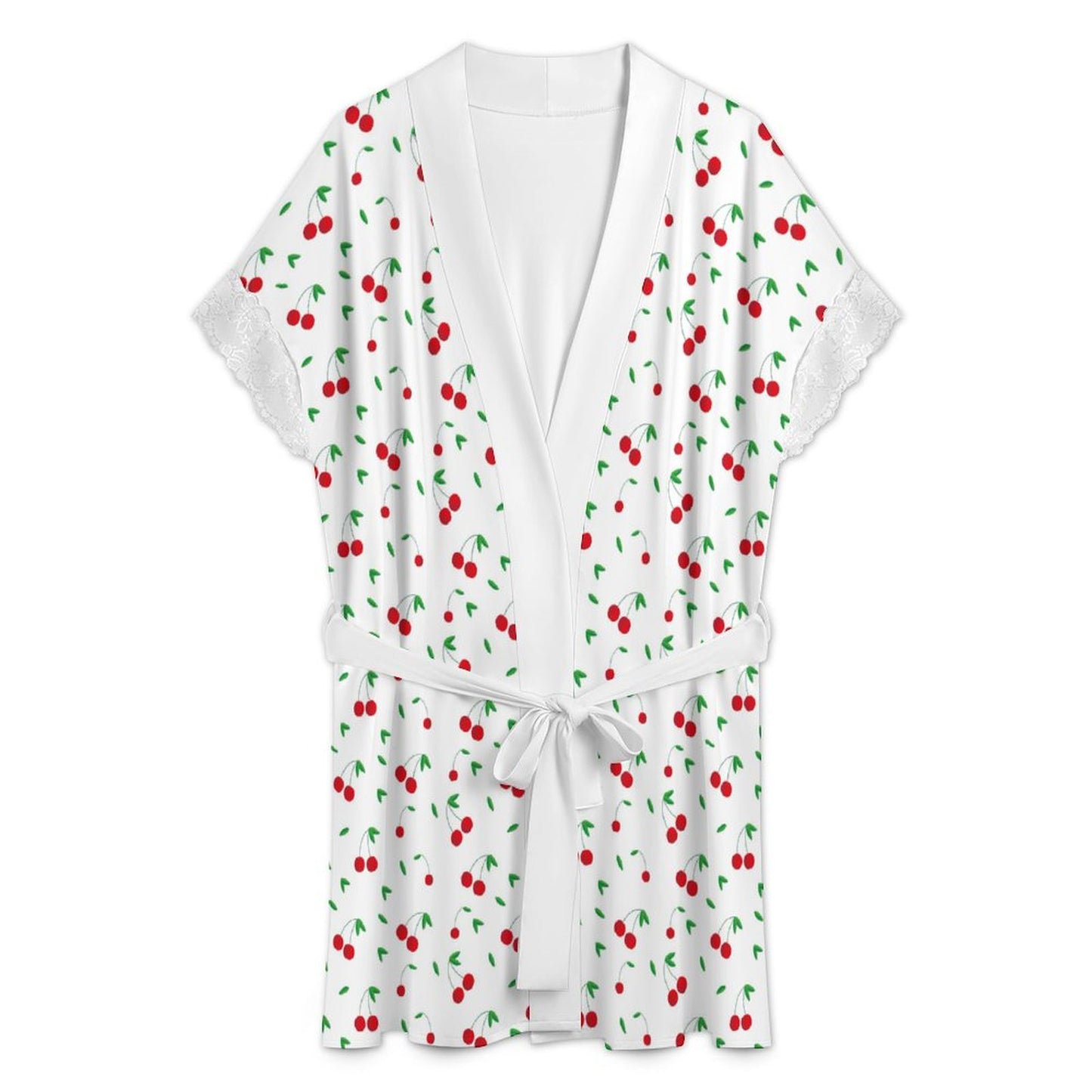 Lace Trimmed Short-Sleeve Nightgown - Cherries