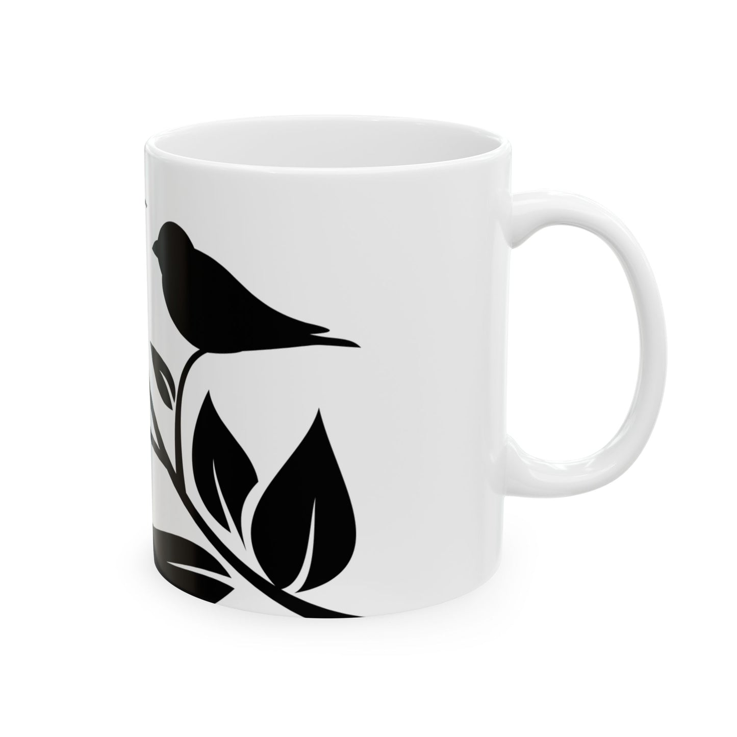 Bird & Branch Ceramic Mug — Black Silhouette Coffee Cup (11oz, 15oz)