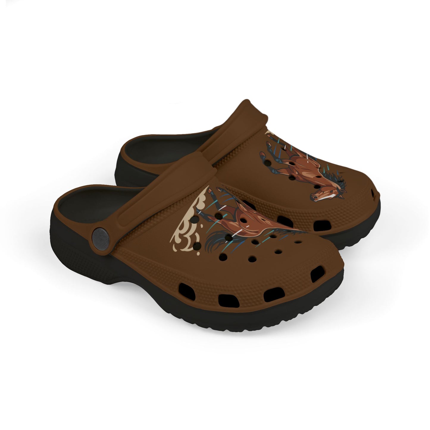 Kids Horse Print Foam Clogs — Brown EVA Slip-On Sandals for Children