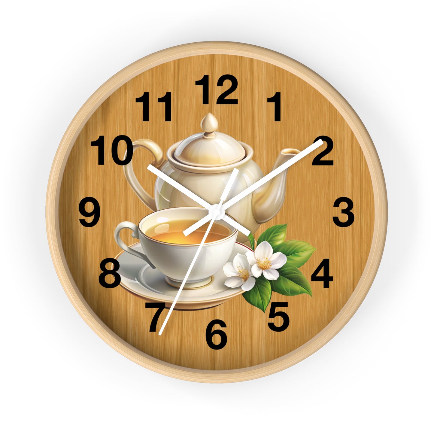 Tea Time Wall Clock, Rustic Kitchen Decor, Gift for Tea Lovers, Home Office Accent, Floral Design