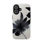 Monochrome Floral Tough Phone Case — Black Ink Flower Protective Cover