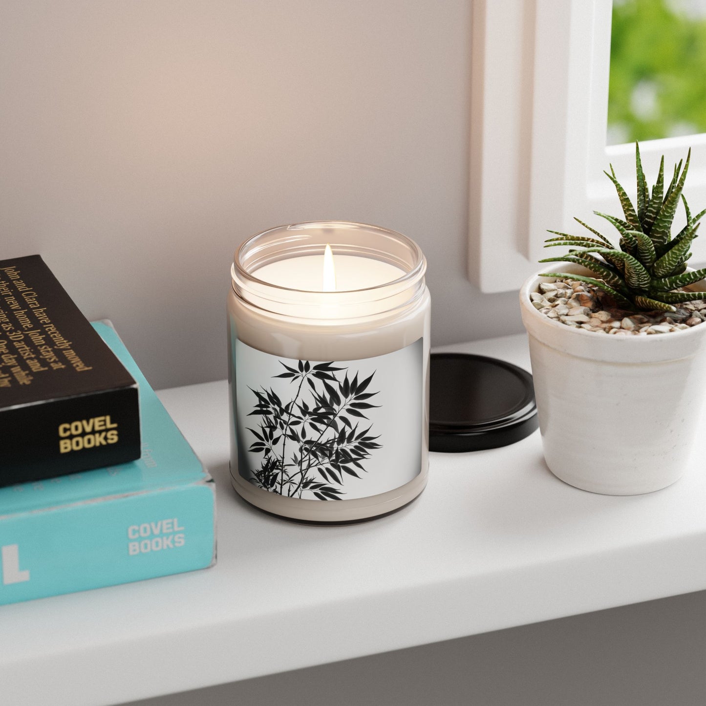 Soy Candle - Black Botanical Silhouette Scented Jar (9oz)
