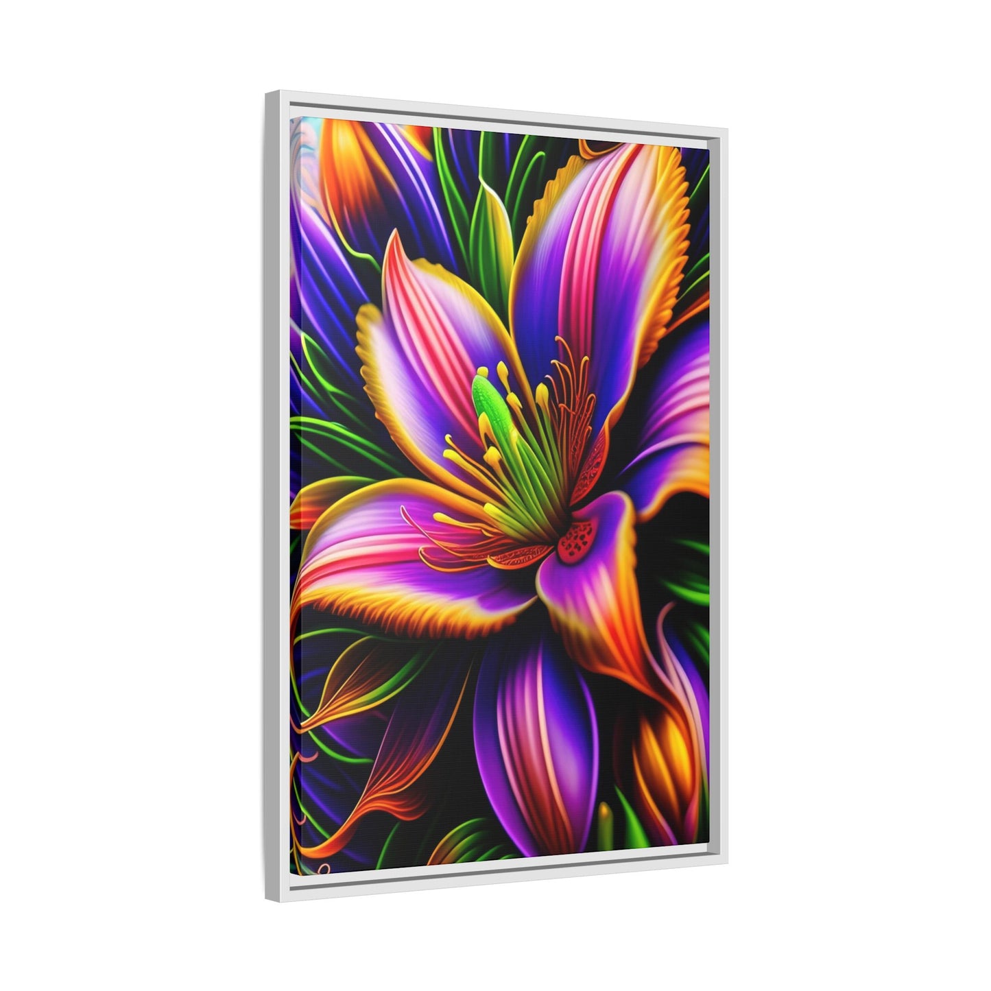 Vibrant Neon Floral Matte Canvas Print — Framed Wall Art