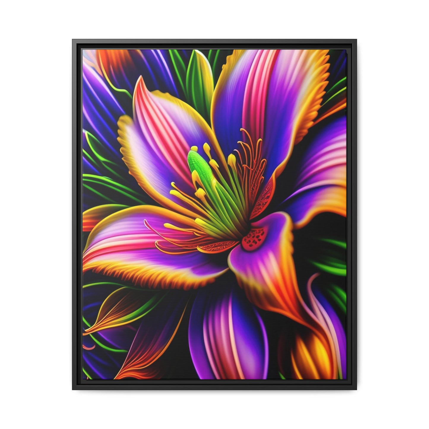 Vibrant Neon Floral Matte Canvas Print — Framed Wall Art