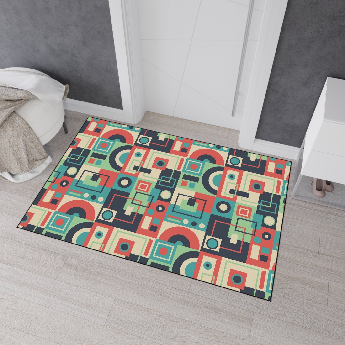 Retro Geometric Heavy Duty Floor Mat — Mid-Century Modern Entryway Rug