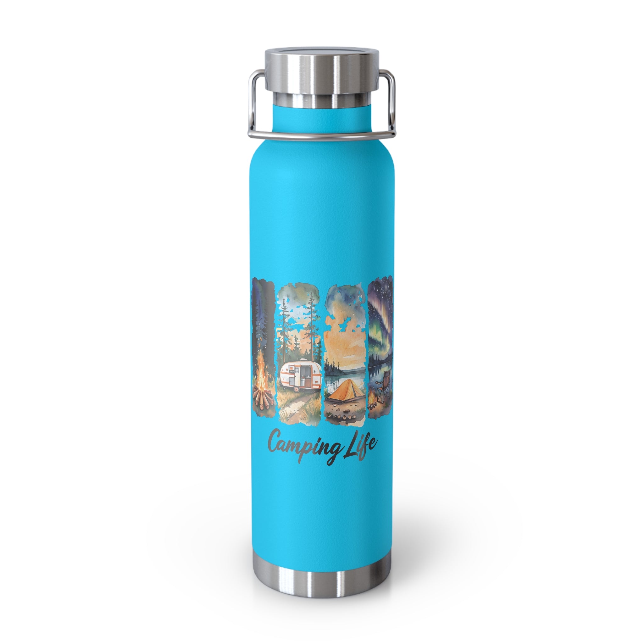 Insulated Camping Water Bottle 22oz — 'Camping Life' Outdoor Vacuum Flask