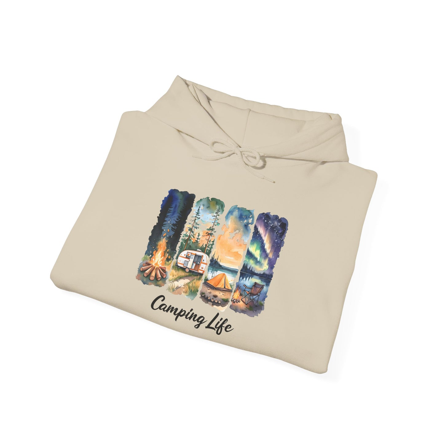Camping Life Hoodie – Outdoor Illustrated Campsite Scenes