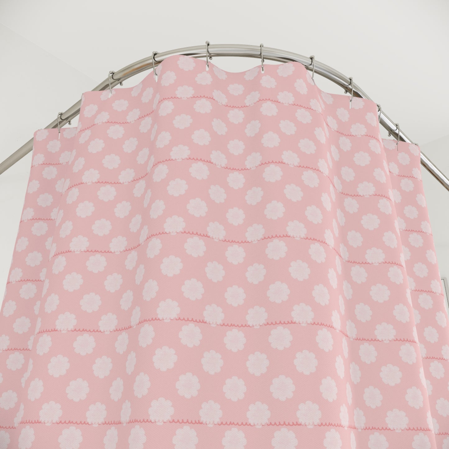 Pink Polka Dot Shower Curtain — Soft Pastel Floral Dots Bathroom Decor