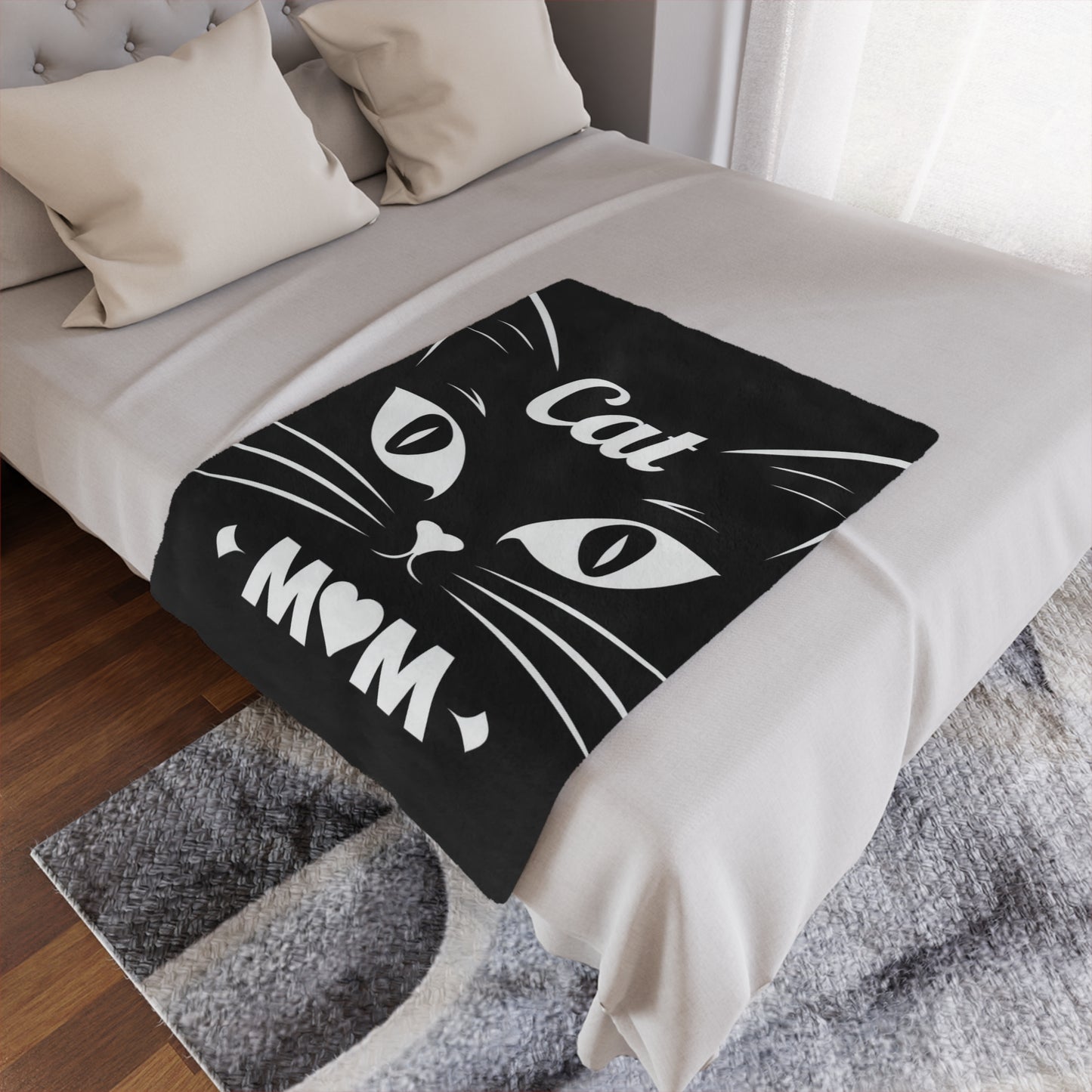 Cat Mom Minky Blanket – Soft Black Cat Face Throw for Pet Lovers