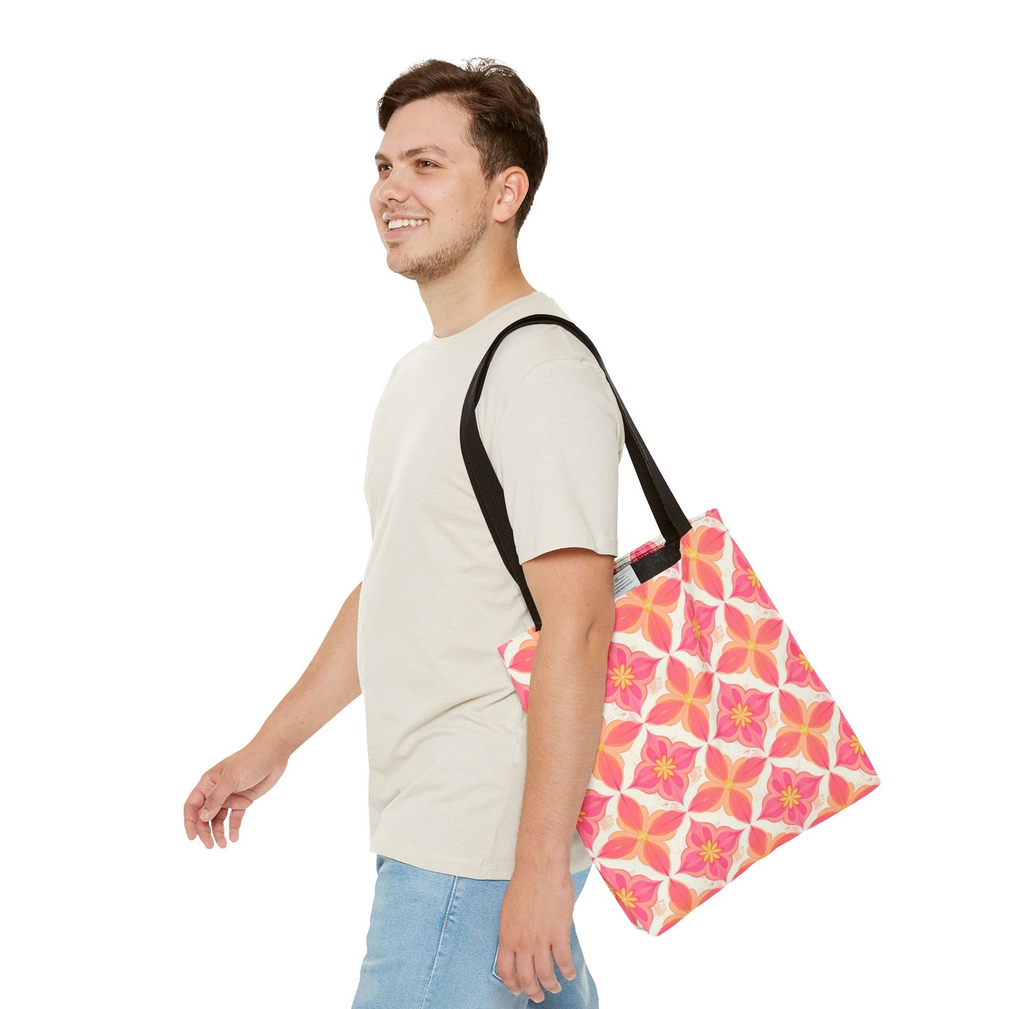 Pink Floral Geometric Tote Bag —  Reusable Shopper