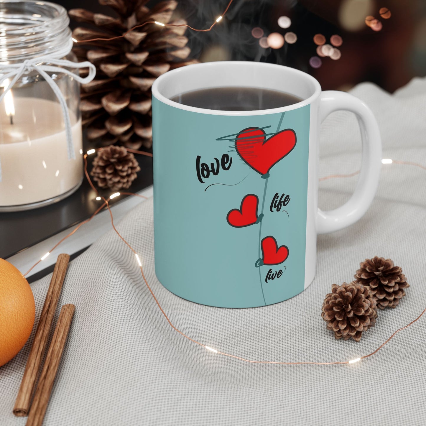 Love Every Moment Ceramic Mug (11oz, 15oz) – Heart Illustration Gift Mug