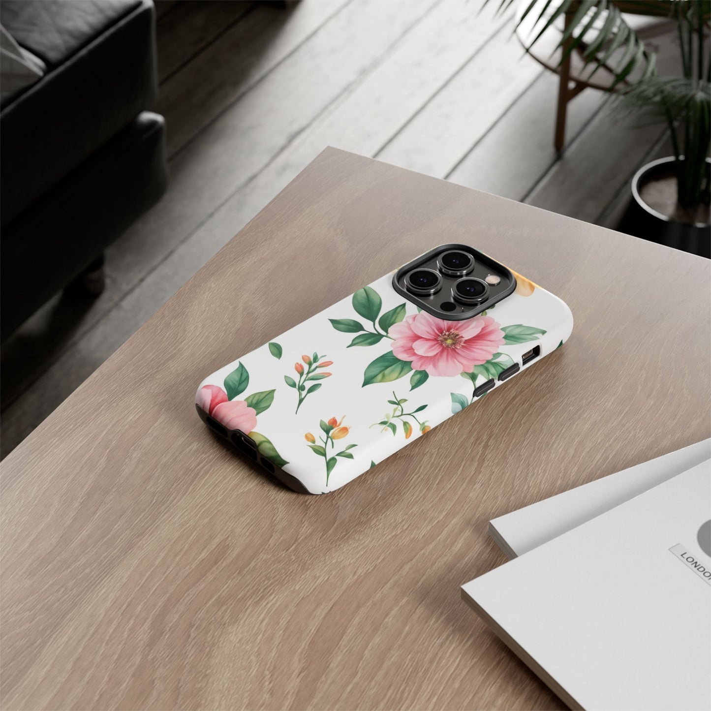 Floral Tough Phone Case — Pink Peony Protective Phone Cover