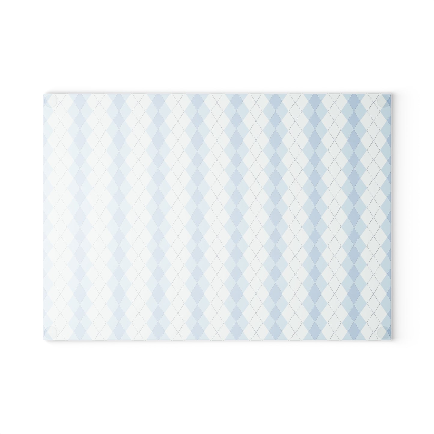 Argyle Pattern Glass Cutting Board — Blue Pastel Kitchen Prep Board