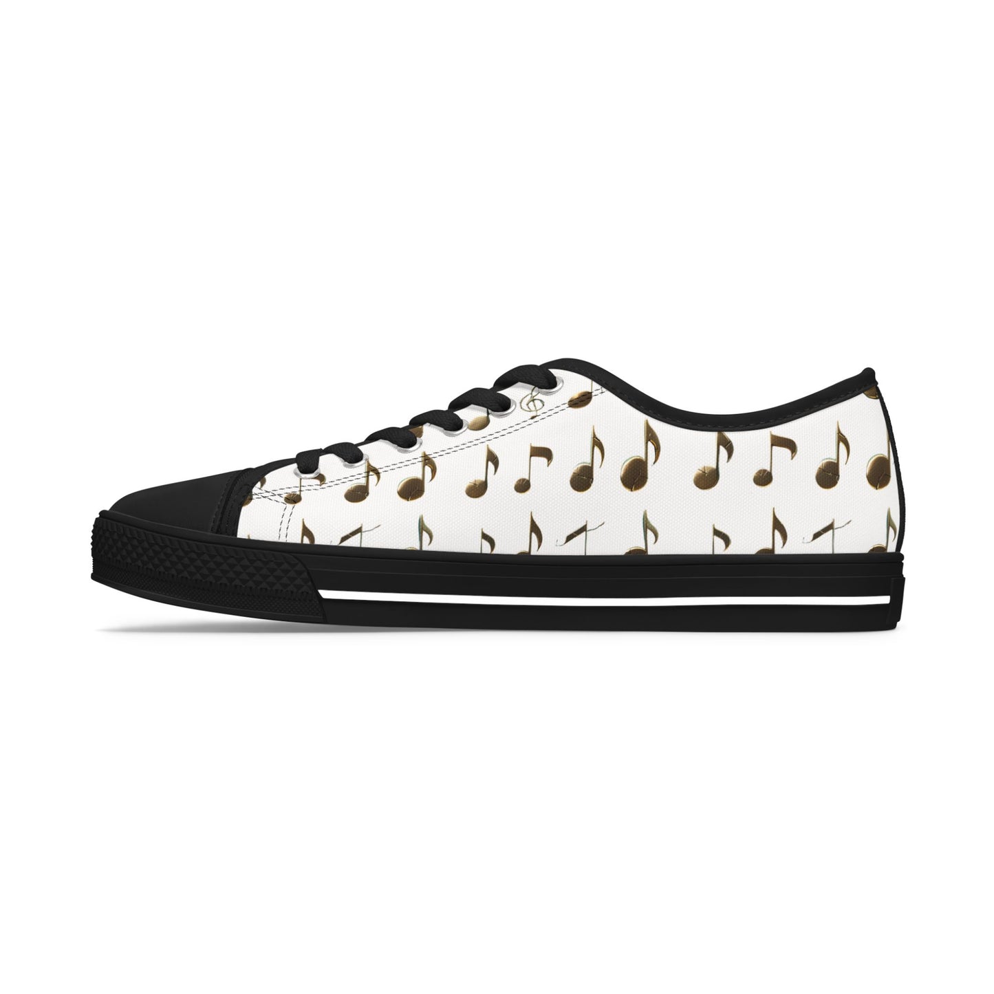 Music Note Low-Top Sneakers — White Casual Canvas Shoes with Musical Notes Pattern