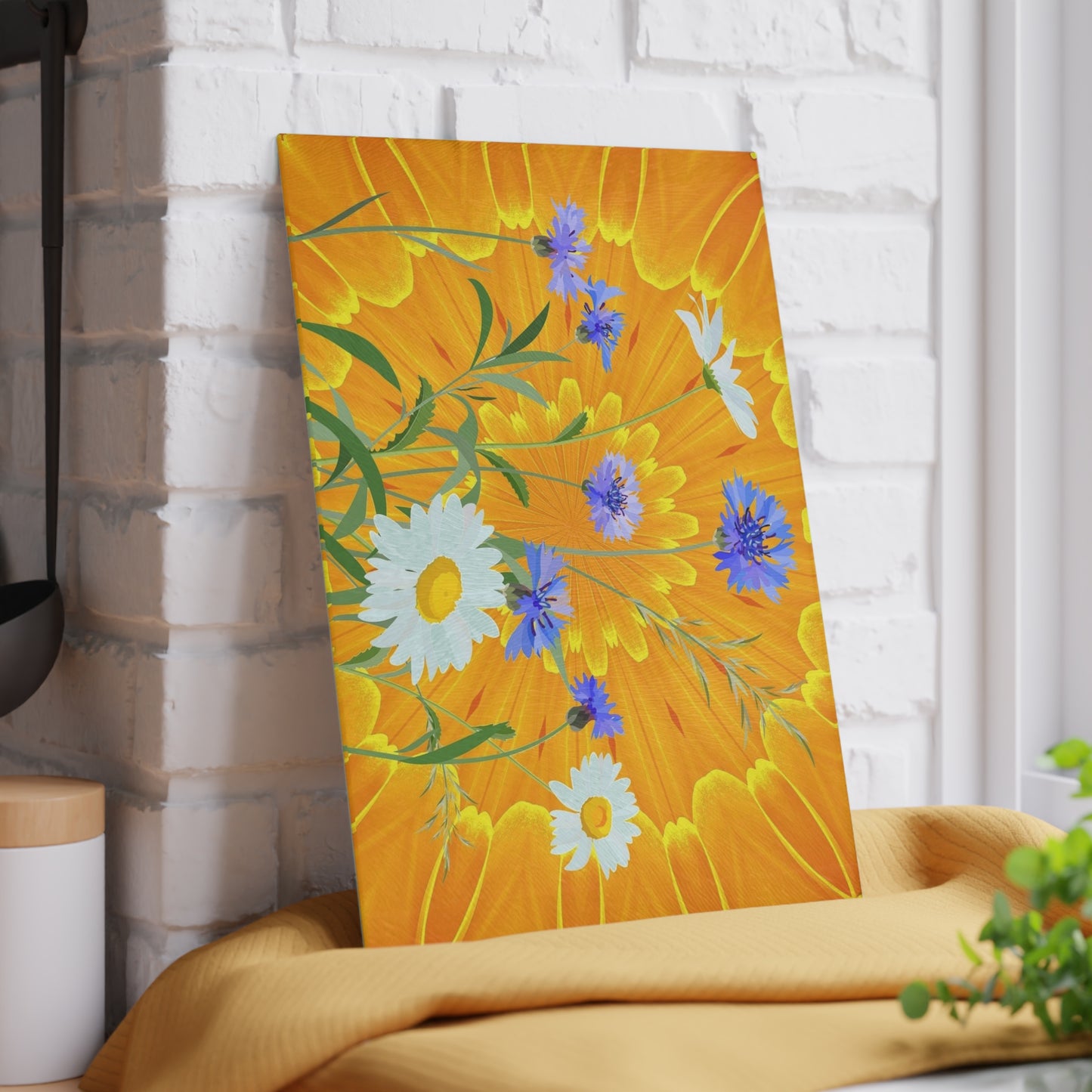 Glass Cutting Board — Bright Sunflower & Wildflower Kitchen Cutting Board