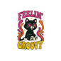 Feelin' Groovy Cat Kiss-Cut Sticker — Retro Psychedelic Floral Eyes