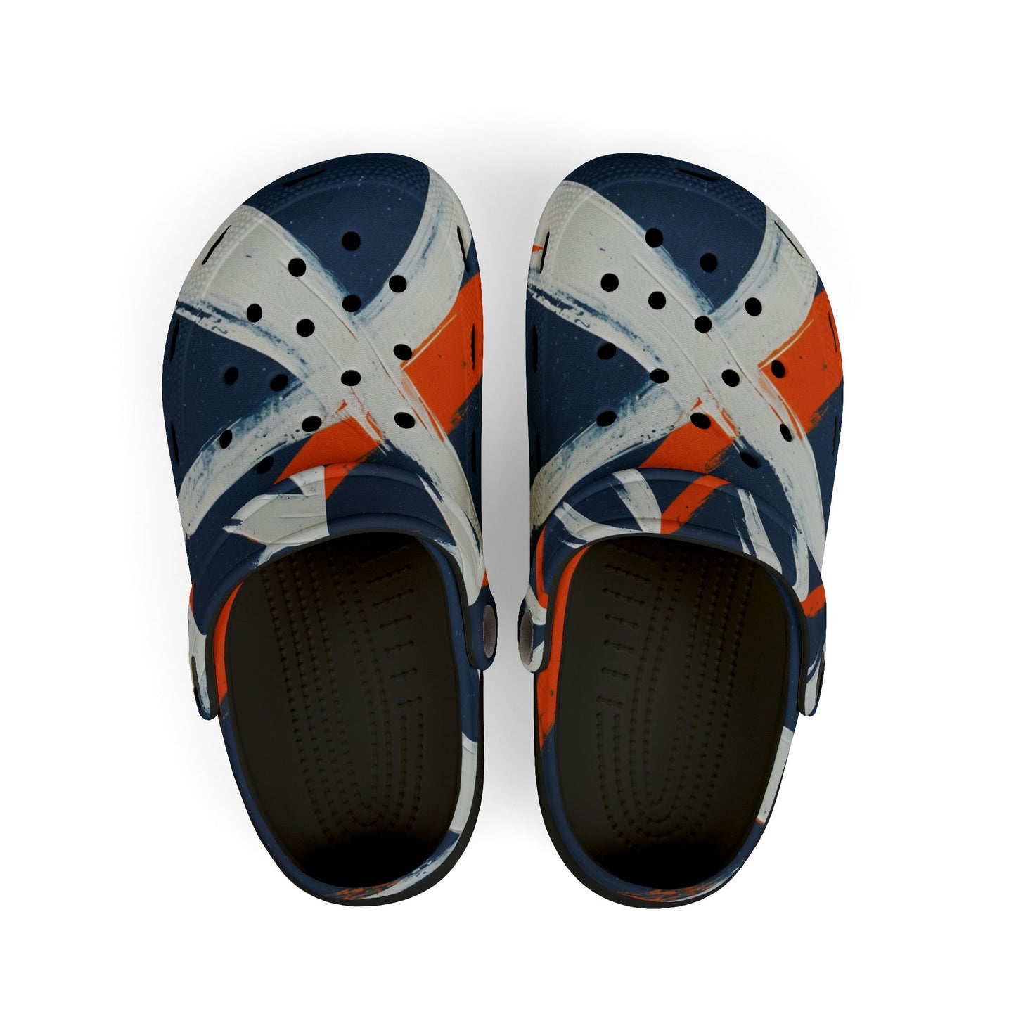 Kids Abstract Navy & Orange EVA Foam Clogs — Slip-On Summer Sandals