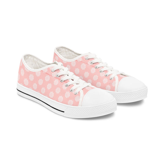 Pink Daisy Low Top Sneakers —  Floral Canvas Casual Shoes