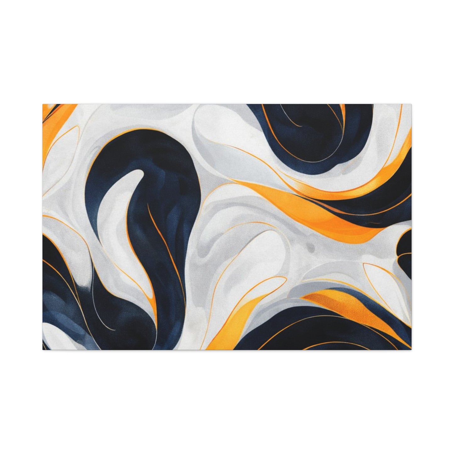 Abstract Fluid Art Matte Canvas Print — Navy, Gold & White Stretched Wall Art