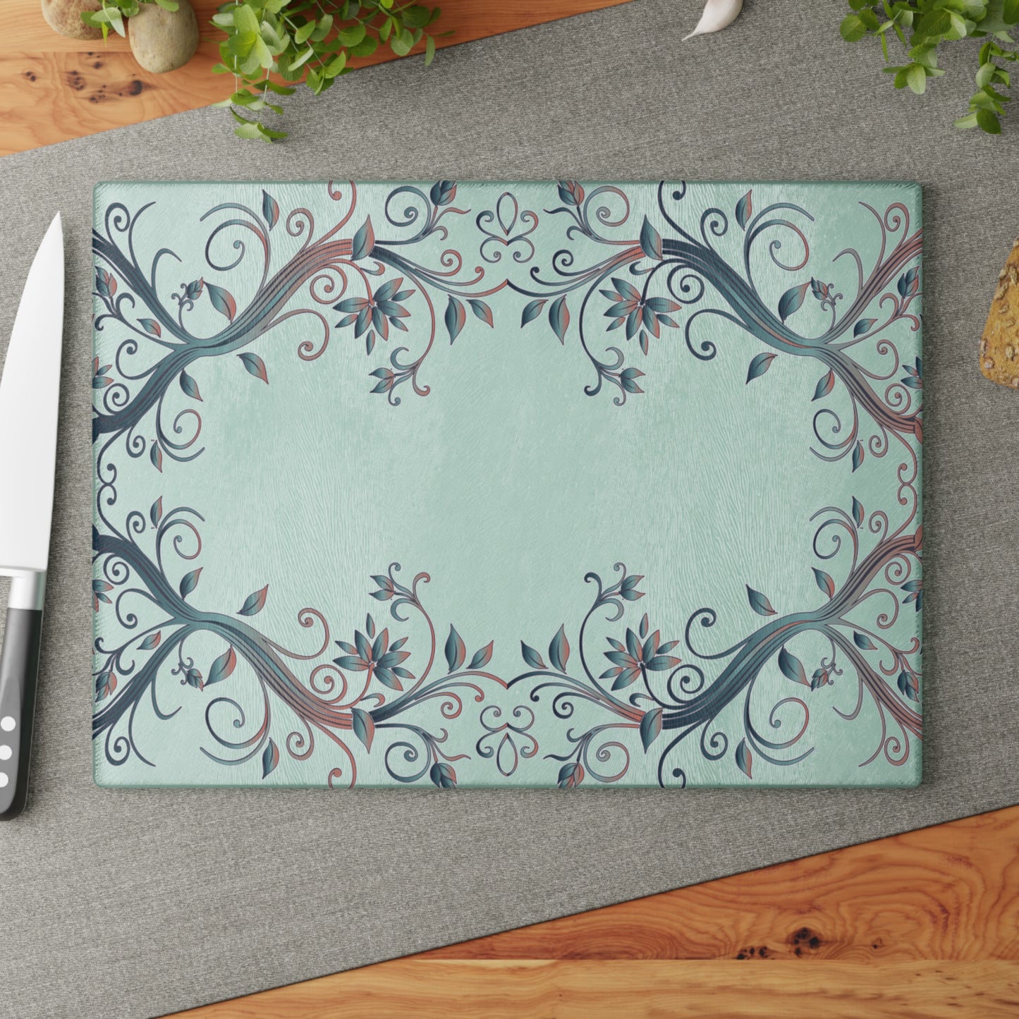 Floral Vine Glass Cutting Board — Mint Decorative Kitchen Chopping Board