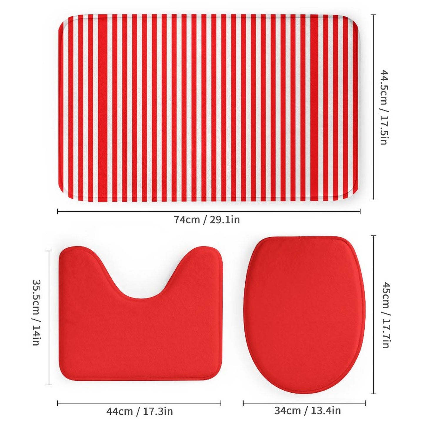 Shower Curtain Set with 3 Rugs Red Stripes