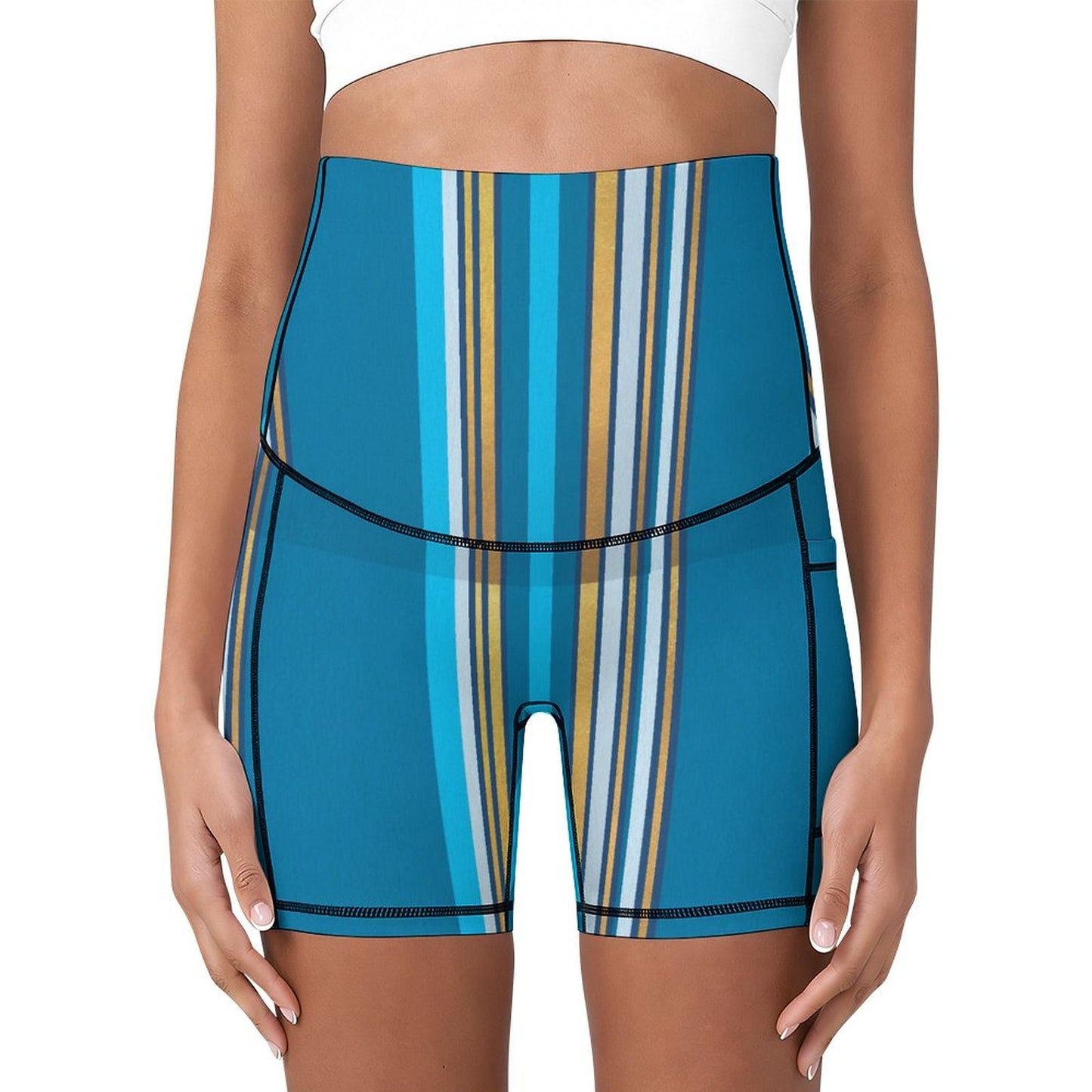 Pregnancy Yoga Shorts Blue Stripes