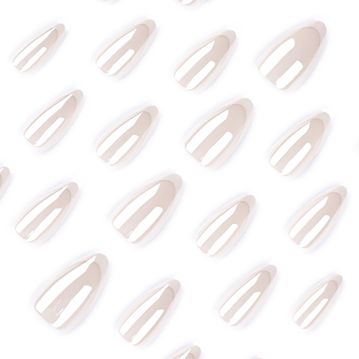 Classic french white press-on nails with white trim, glitter coating, and sparkling nail art – Image 3