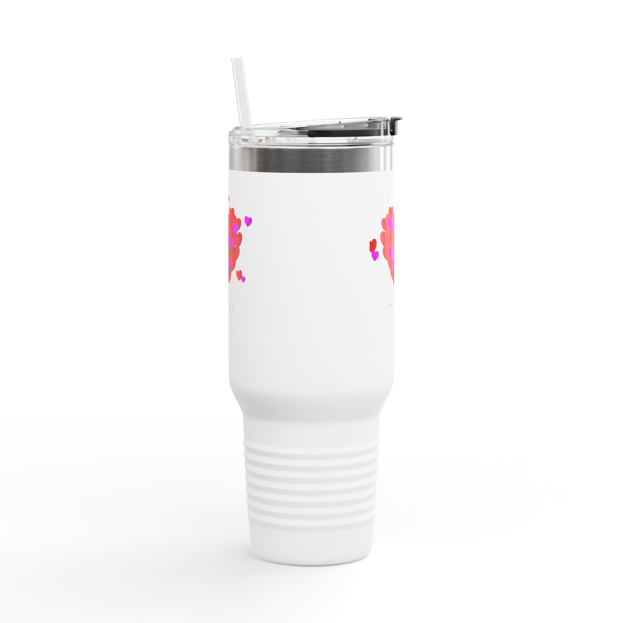 40oz Insulated Travel Mug — Red Heart Confetti Design (Valentine’s Day)