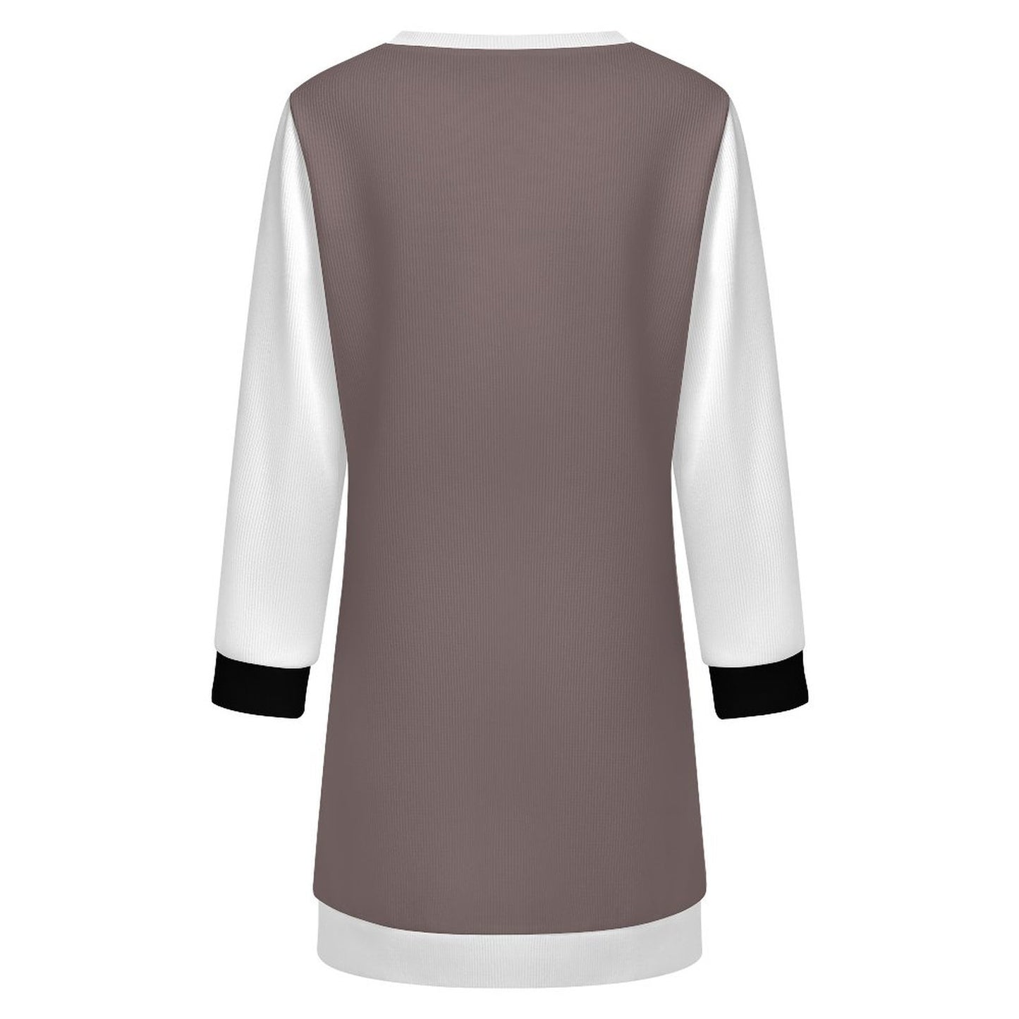 Women's Long Sleeve Sweater Dress Tan, Black and White