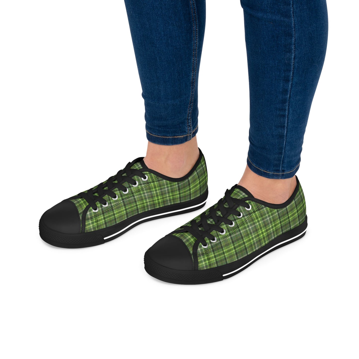 Green Plaid Low Top Sneakers — Casual Canvas Shoes