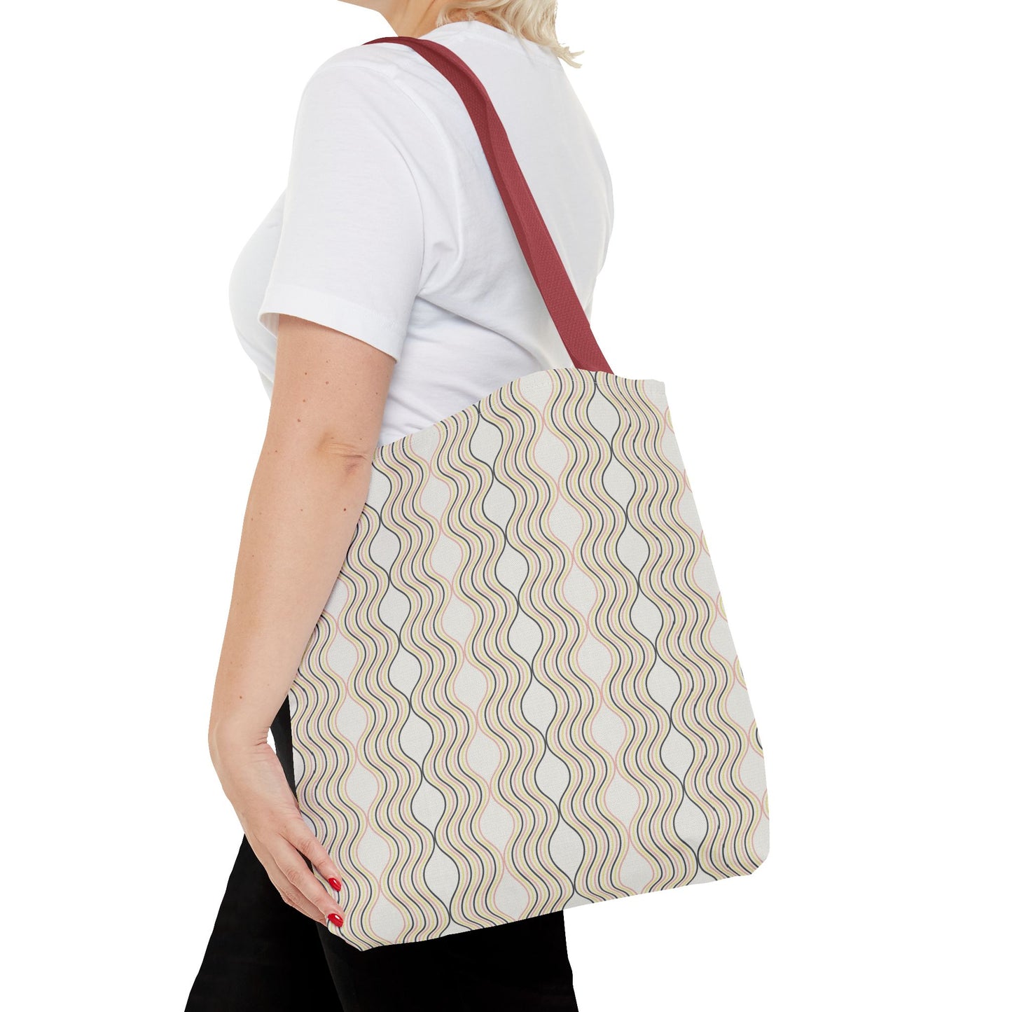 Waves Pattern Tote Bag, Boho Chic Handbag, Everyday Carry, Beach Bag, Gift for Her, Eco-Friendly Style