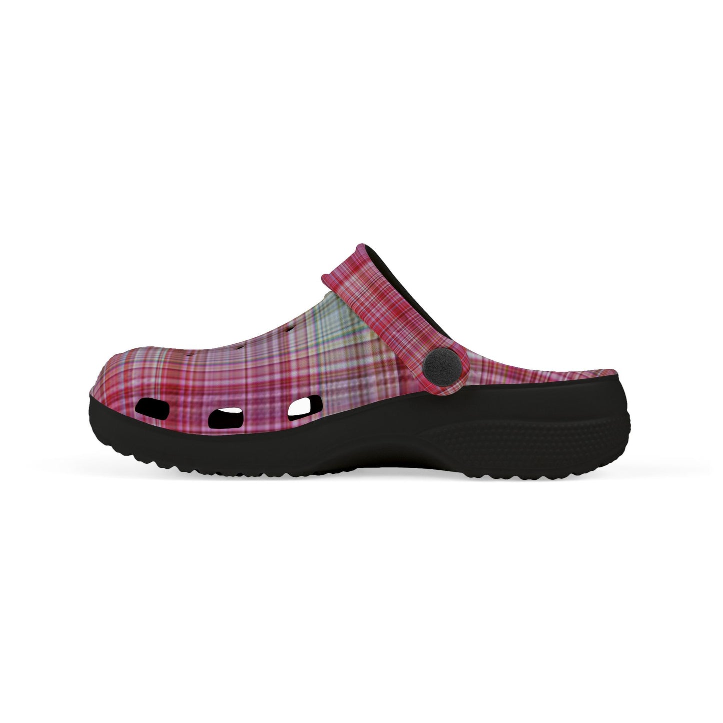 Kids Pink Plaid EVA Foam Clogs — Lightweight Slip-On Garden Shoes