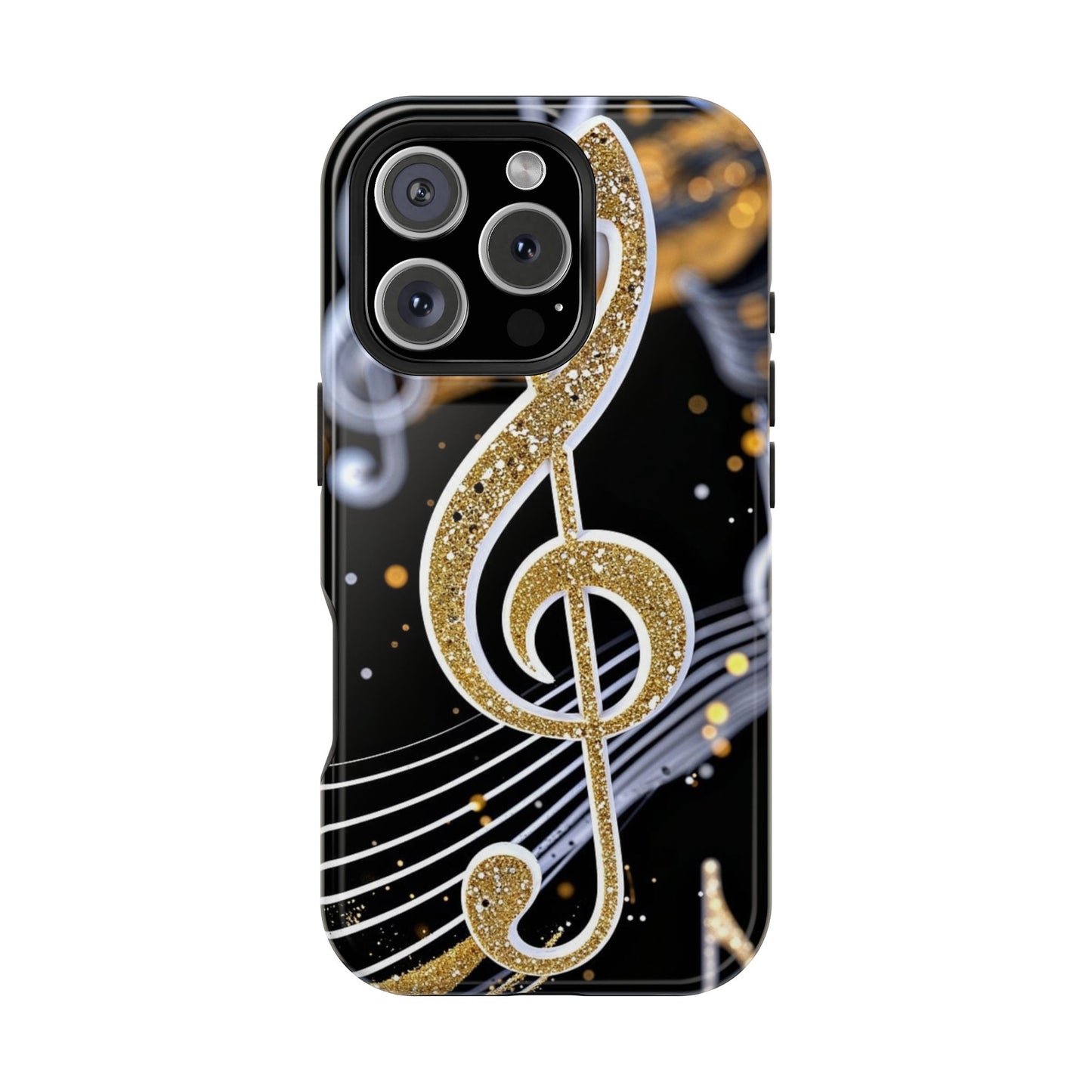 Music Notes Magnetic Impact-Resistant Phone Case — Gold Treble Clef Design