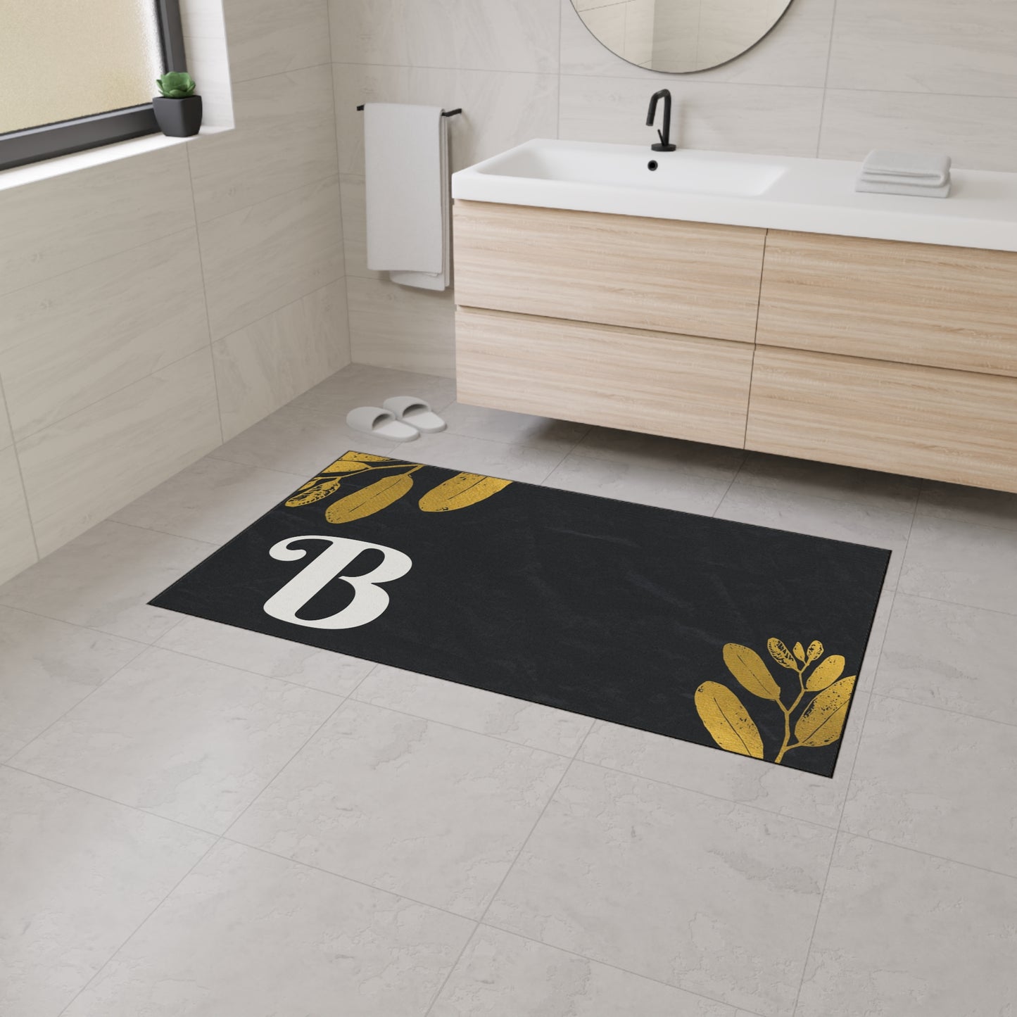Monogram B Heavy Duty Floor Mat — Black & Gold Botanical Doormat