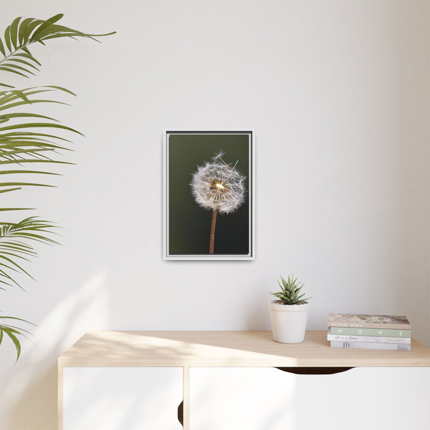 Framed Dandelion Canvas Print — Matte Botanical Wall Art