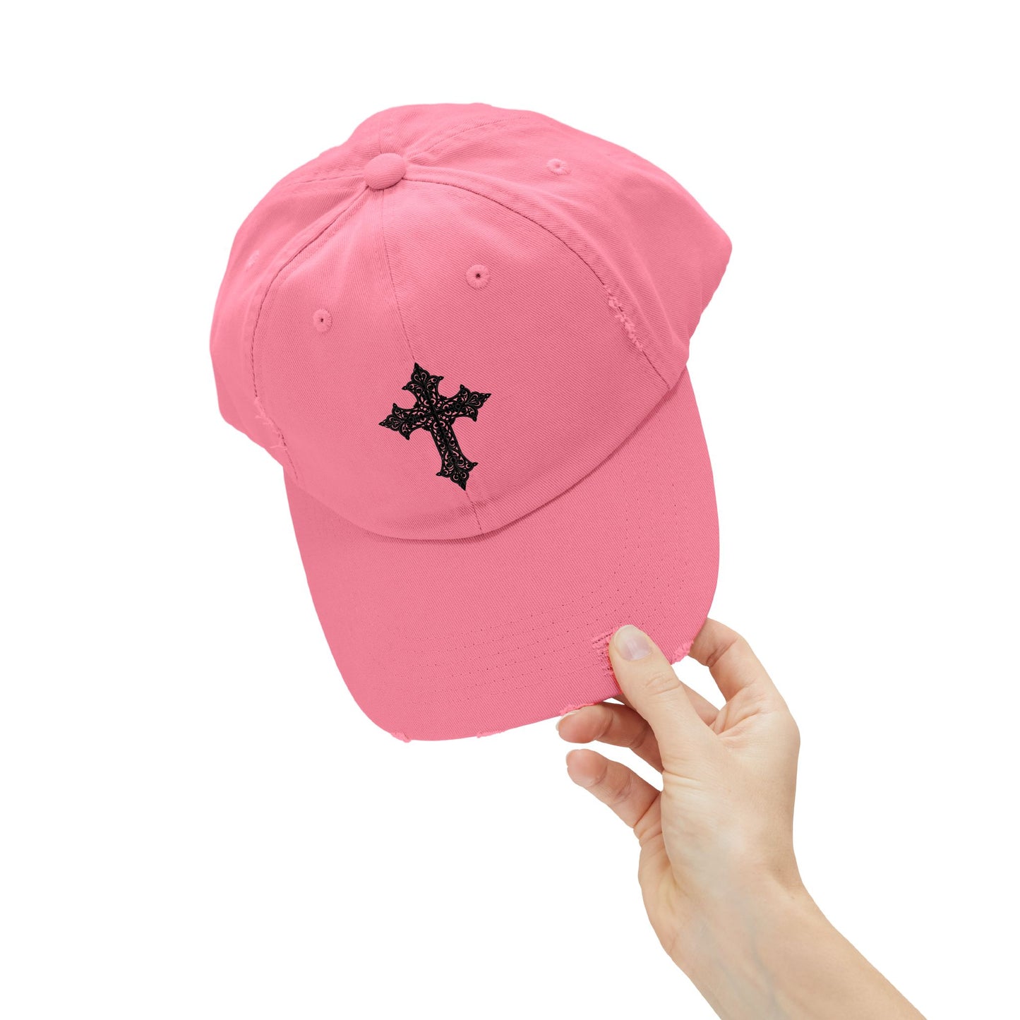 Cool Distressed Cap for Trendy Looks, Vintage Hat, Adjustable Cap, Cross Design, Casual Accessories