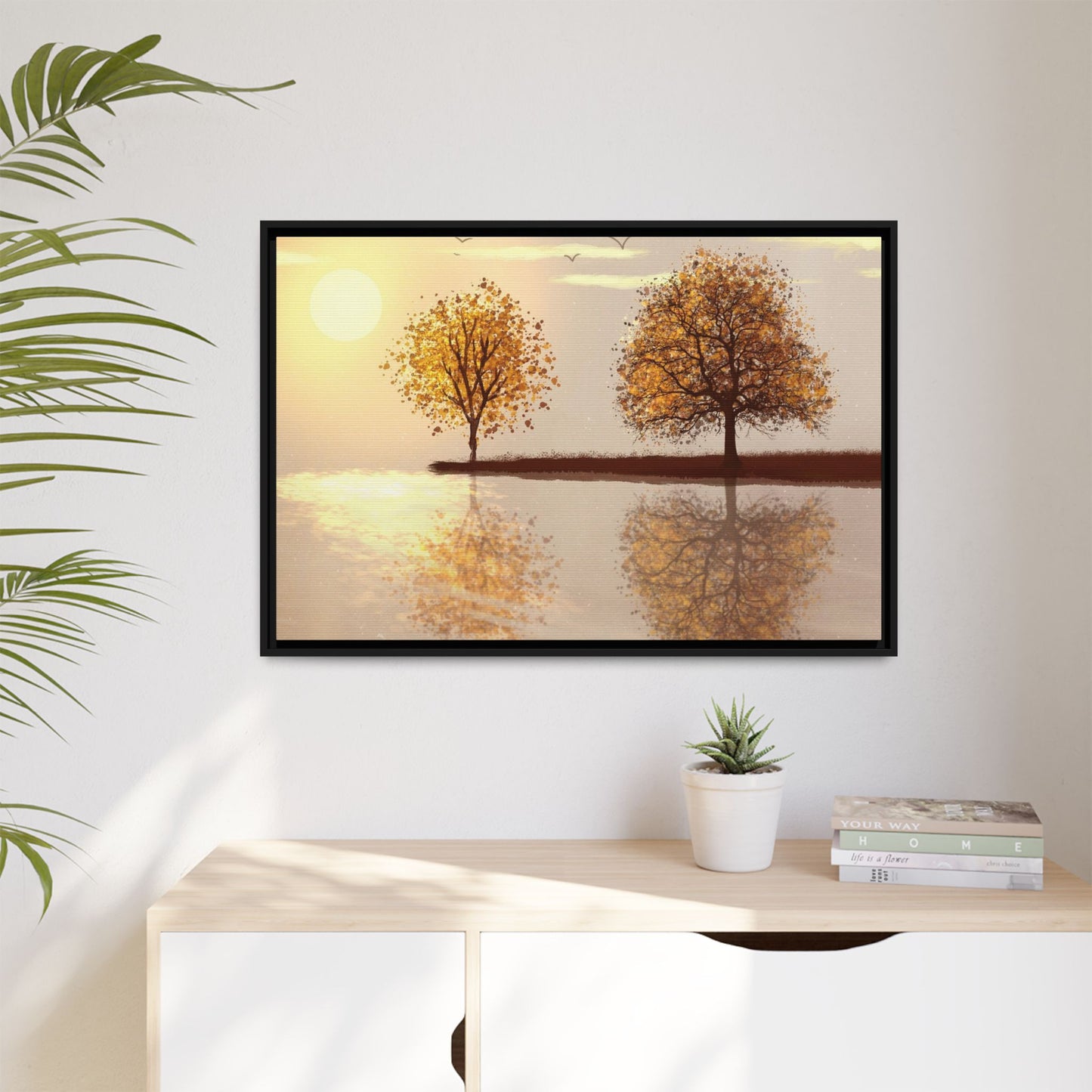 Framed Matte Canvas Wall Art — Golden Autumn Trees Reflection
