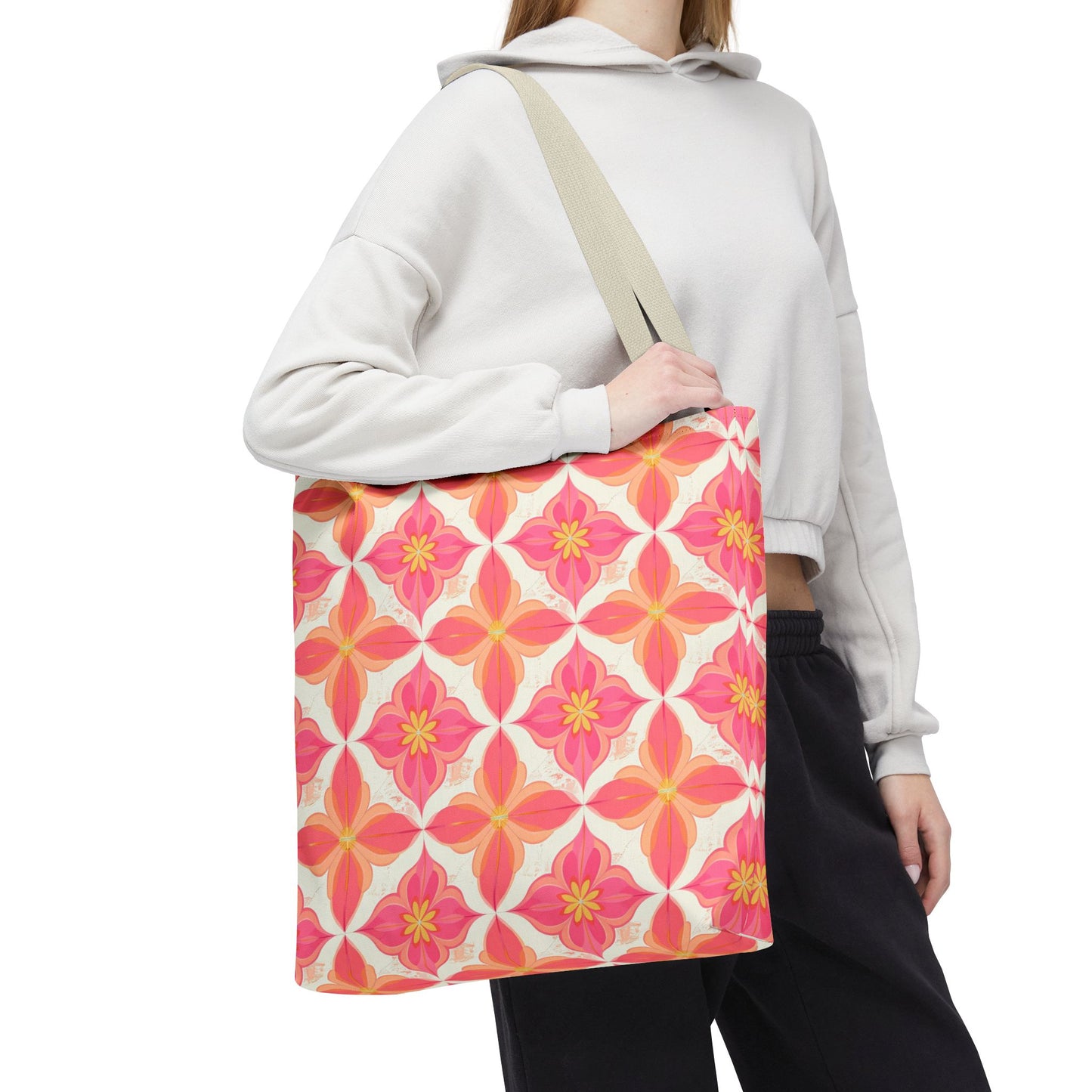 Pink Floral Geometric Tote Bag —  Reusable Shopper