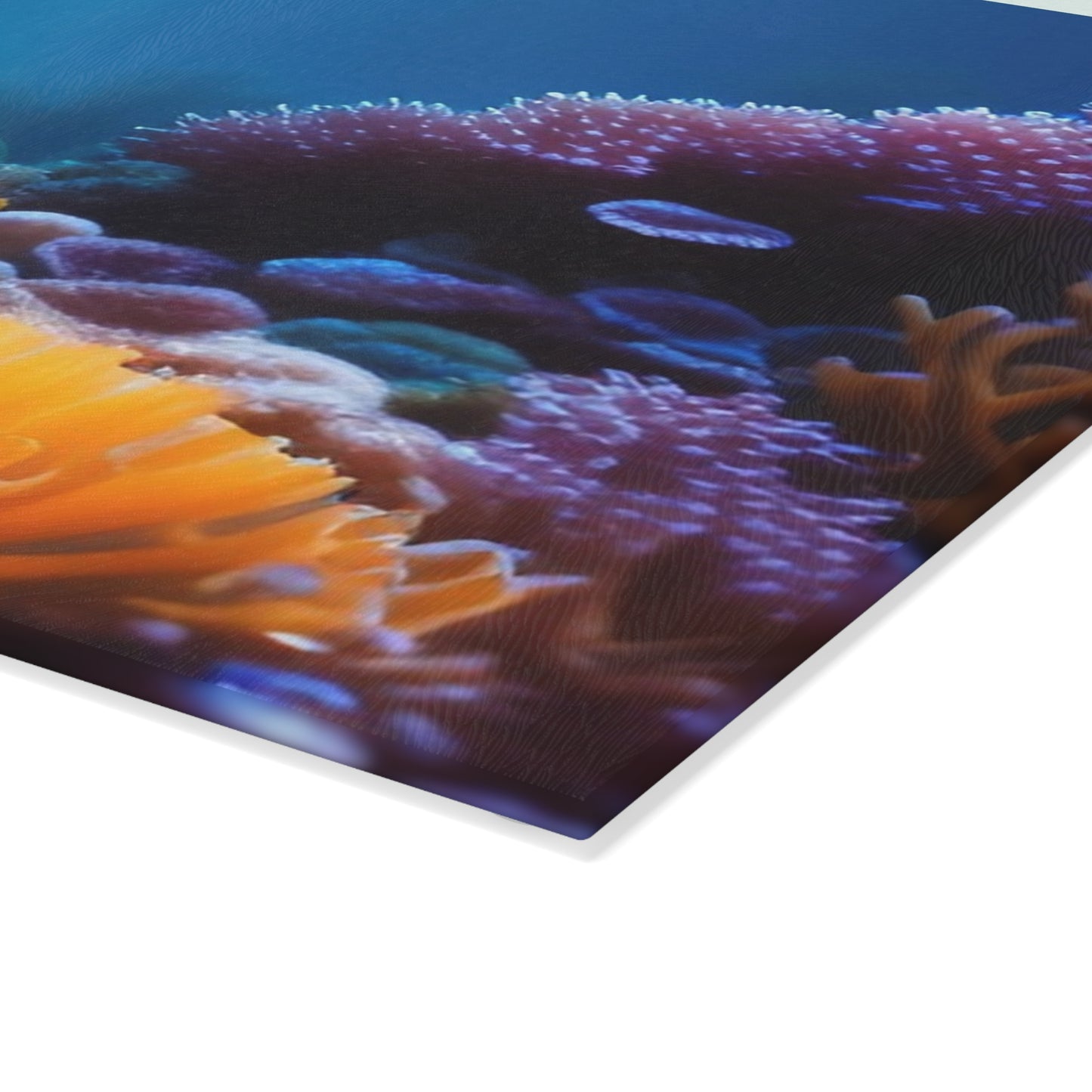 Ocean Coral Glass Cutting Board — Underwater Reef Kitchen Board