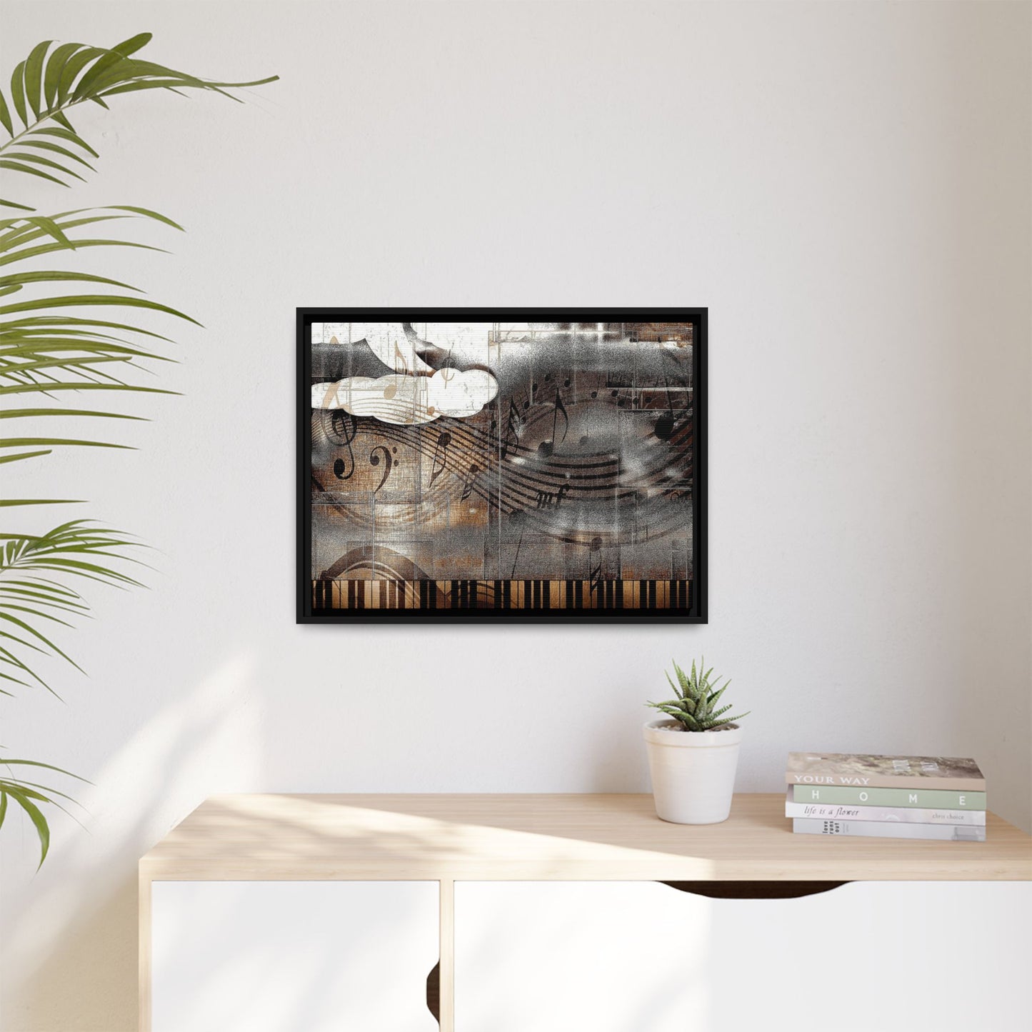 Framed Music Notes Canvas Print — Abstract Vintage Piano & Sheet Music Wall Art