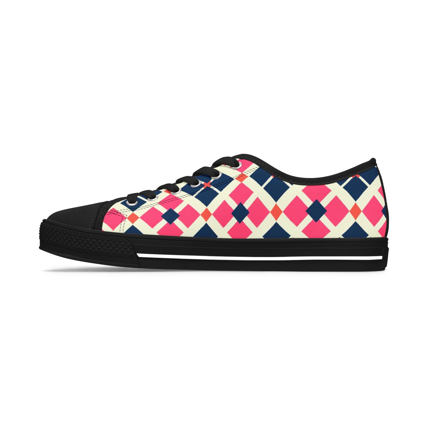 Argyle Pattern Low Top Sneakers — Pink Navy Geometric Casual Shoes