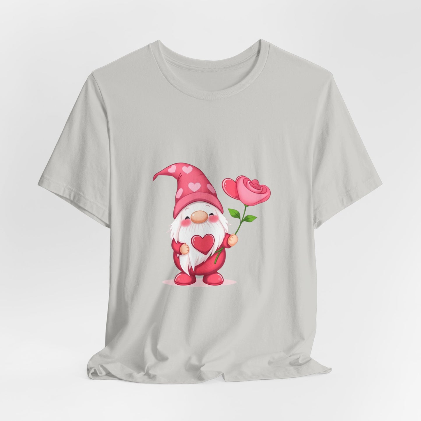 Valentine Gnome T‑Shirt — Cute Pink Gnome Holding Rose Tee
