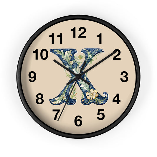 Floral Monogram 'X' Wall Clock — Elegant Vintage Letter Home Decor