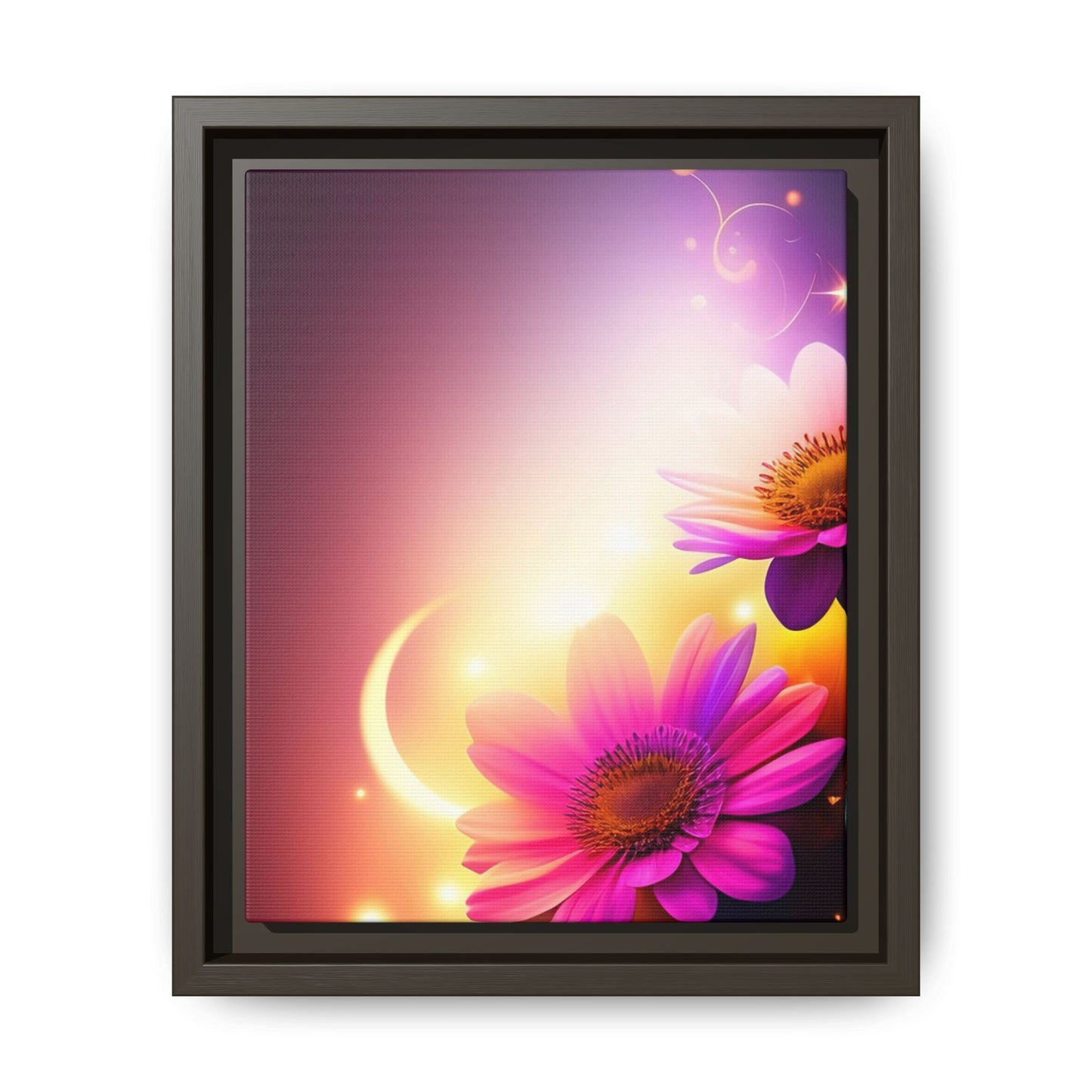 Framed Floral Canvas Art — Pink Daisies Sunset Wall Print