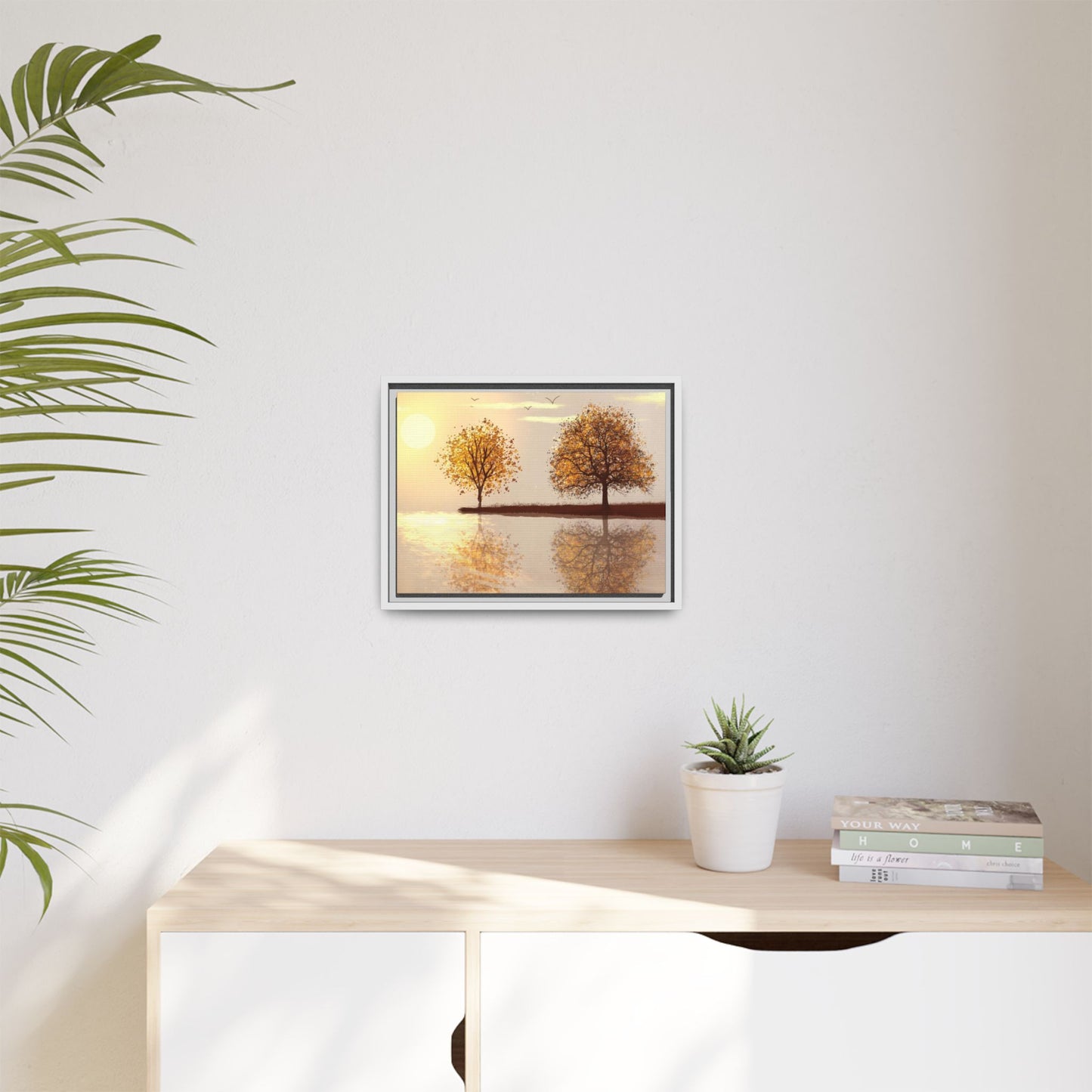 Framed Matte Canvas Wall Art — Golden Autumn Trees Reflection