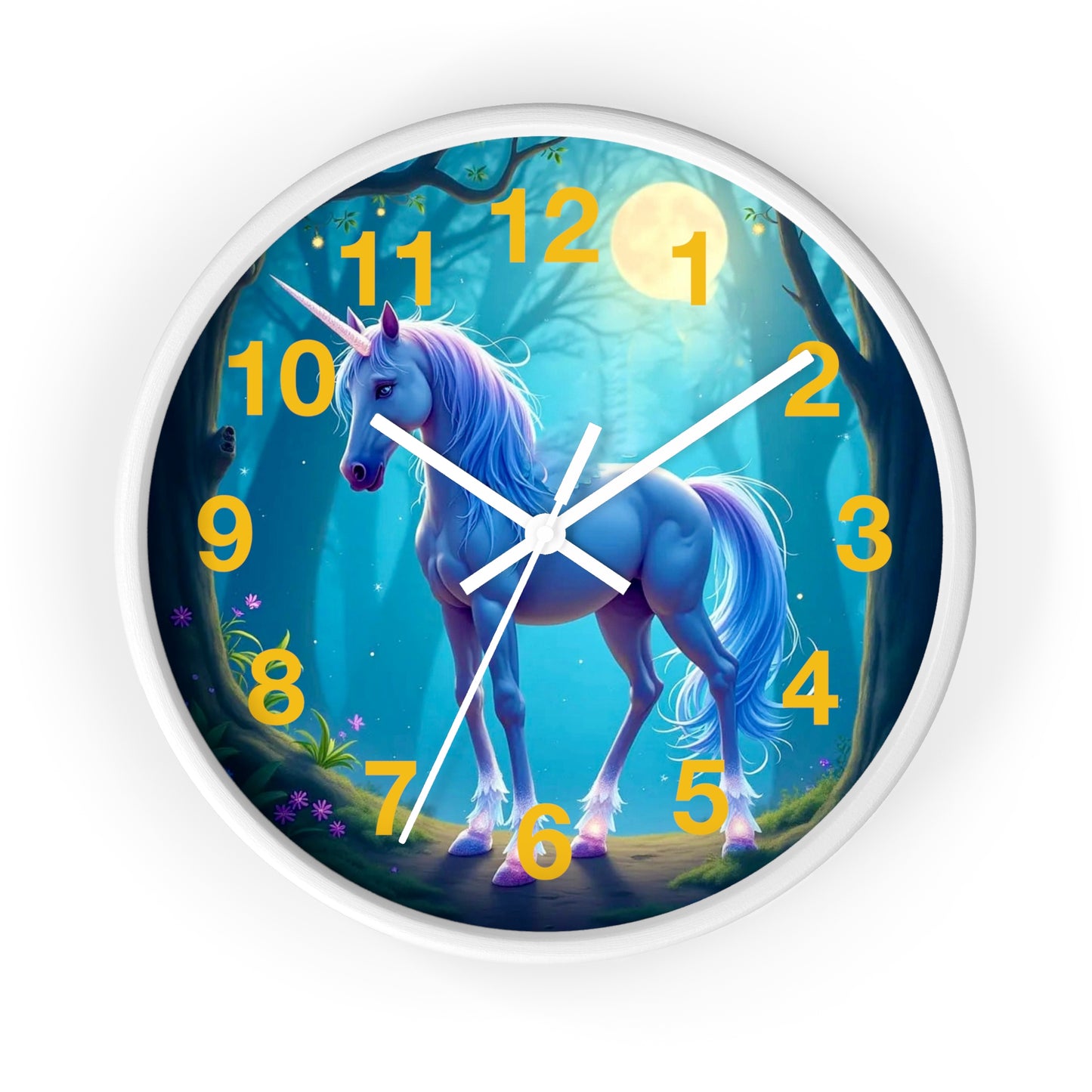 Blue Unicorn Fantasy Wall Clock | Magical Forest Timepiece