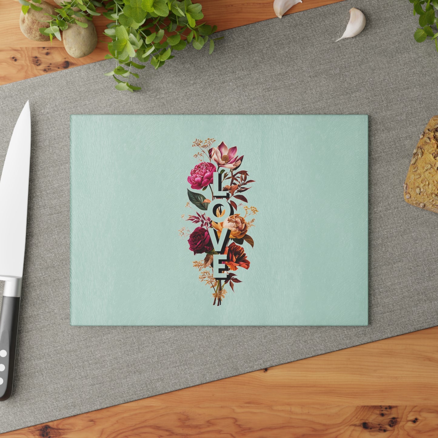 Floral Love Glass Cutting Board - Perfect Kitchen Gift